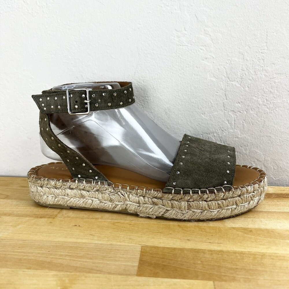 ALOHAS Olive Suede Studded Espadrille Sandals | Women’s Size 8